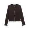 Pedido de Comercio Exterior Transfronterizo 1 Otoño Europeo y Americano Nuevo Estilo Elegante Cuello Redondo Sencillo Versátil Chaqueta de Punto Decorativa en Capas 27561