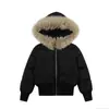 Chaqueta Corta de Algodón con Cuello de Piel de Águila Montañesa Estilo Americano para Mujer Invierno 2025 Chica Caliente Adelgazante de Cintura Abrigo de Algodón Grueso y Cálido