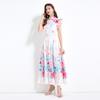 Estación Independiente de Amazon Transfronteriza Vestido de Mujer con Estampado de Moda y Mangas Volantes Vestido con Estampado de Hada de las Flores
