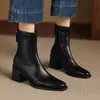 Nuevas botinetas de otoño e invierno de punta cuadrada con tacón grueso en negro y marrón con cremallera trasera, botas de moda adelgazantes para el trabajo, botas para mujer de comercio exterior transfronterizo