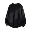 Moletom Hanlu Tendência Estilo Americano Color Block Estampa de Letras Gola Redonda para Homens, Outono Texturizado Bordado Pulôver Pesado