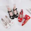 Zapatos de Tela Bordados Estilo Retro Chino Lisos Elegantes para Danza de Persecución de Sueños Hanfu, Suela Suave, Tacón Pequeño, Zapatos de Una Sola Capa para Mujer