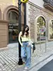 [Plataforma T] Nuevos Pantalones de Pierna Ancha Lavados y Desgastados de Mezclilla para Mujer 1603 Primavera y Otoño 2026 de la Plataforma T