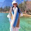 Chal de estilo étnico para otoño e invierno, Xinjiang, Yunnan, turismo, vacaciones, degradado, cálido cuello de piel, abrigo de punto, capa, bufanda