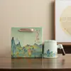 Novo Conjunto de Chá Qianli Jiangshan, Copo de Água, Copo de Escritório com Conjunto de Lata de Chá, Presente Empresarial, Caixa de Presente, Logotipo