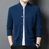 Suéter de Lana para Hombre Transfronterizo 100% Lana Pura Engrosado Tejido para Personas de Mediana Edad Suéter Casual para Papá Chaqueta Cardigan