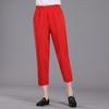 Pantalones Harem de Algodón y Lino de Nueve Puntos para Mujer Verano Literarios Color Puro Sueltos Cintura Elástica Efecto Adelgazante Pantalones Zanahoria Versátiles Pantalones de Algodón Puro de Nueve Puntos