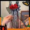 Nova tiara de laço para Halloween, grampo de cabelo de garra de fantasma, tiara de caveira com rosa, acessório de cabelo com atmosfera estilo gótico para mulheres