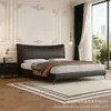 Cama de Couro Estofada Moderna Minimalista com Encosto Alto Quarto Principal Casal 1,8m Casa B&B Minimalista Luxo Leve