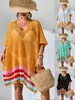 Blusa de Playa de Punto Calado de Verano Transfronteriza Europea y Americana con Cuello en V Holgada Protección Solar Top de Punto Talla Grande Casual