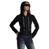 Sudadera de Mujer Estilo Nuevo 2026 Europea y Americana Transfronteriza, Corte Ajustado, Ceñida a la Cintura, Corta, Cropped, Sexy, Chaqueta Sudadera con Decoración Metálica