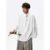 Camisa de Manga Larga con Botones y Cuello Mao Irregular para Hombre, Temporada de Primavera, Talla Grande, Marca de Moda, Top Pulóver de Corte Holgado