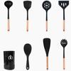 Amazon venda quente leite branco cabo de madeira silicone utensílios de cozinha 12 peças conjunto de armazenamento barril antiaderente cozinhar pá ferramenta de colher