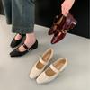 Zapatos Mary Jane de Cuero Genuino Elegantes Retro Estilo Francés Adelgazantes para Mujer con Tacones Gruesos, Punta Cuadrada, Boca Baja y Tacones Altos