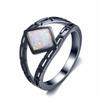 Elmosha AliExpress Amazon Plataforma Anel Preto Dourado + Opala Personalidade Simples Anel Feminino