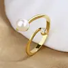 Anel Aberto Pequeno Gatinho Moda Pérola Simples Estilo Japonês e Coreano Feminino Ajustável Criativo Anel Gatinho Suporte Vazio Personalização