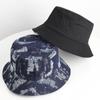 Distinto rasgado chapéu de pescador de verão protetor solar e chapéu de bacia de guarda-sol para as mulheres dupla face vestir retro denim distressed wear chapéu para homens