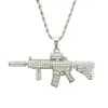 Collar Más Vendido en Amazon Hip-hop Pistola Automática Incrustada de Diamantes Colgante Personalizado AK47 Colgante de Collar para Hombre