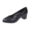 Sapatos de Couro de Salto Baixo Femininos Salto Médio Roupa de Trabalho Formal Salto Baixo Comissária de Bordo Femininos Primavera Outono Sapatos de Trabalho Pretos Sapatos Individuais Profissionais Femininos