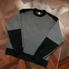 Suéter de Manga Longa com Design Color-Blocking para Homens, Toque de Luxo, Gola Redonda, Tricô Grosso, Versátil para Outono e Inverno