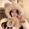 Estilo Coreano Invierno Nuevo Sombrero de Felpa con Orejas de Oso Cielo Estrellado para Mujer Bufanda de Estudiante Todo en Uno Ciclismo Engrosado Bufanda Cálida para el Cuello Sombrero