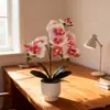 2 Tenedores 12 Flores Phalaenopsis en Maceta Oficina en Casa Escritorio Flor Artificial Bonsái Película de Mano Flor Falsa Accesorios de Fotografía
