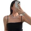 Conjunto de Colar e Pulseira de Pérolas Shijia Qualidade Rosa Azul Azul Prata com Múltiplas Formas de Usar