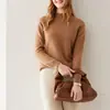 Suéter de alta qualidade, sem costura, feminino, gola alta parcial, 100% cashmere, novo para outono e inverno, malha versátil, base, fabricante