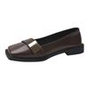 Sapatos Femininos de Nicho Estilo Britânico Salto Baixo 2025 Outono Novo Mocassins Design Fivela Cinto Solado Macio Bico Quadrado Sapatos de Couro Pequenos
