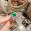 Anel Camélia Transfronteiriço Retrô Coração Esmeralda Feminino Com Sensação Antiga Banhado a Ouro 18K Super Brilhante Zircônio Roxo