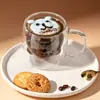 Taza de Vidrio de Borosilicato Alto con Patrón de Oso de Dibujos Animados Transparente para el Hogar Taza de Leche para Niños Oficina Taza de Vidrio de Doble Pared