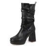 Novas Botas Femininas Estilo Martin 2026 Outono/Inverno, Bico Redondo, Tamanhos Grandes 40-50, Salto Alto, Botas de Cano Médio, Botas Curtas Versáteis para Mulheres