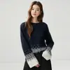 Suéter de Punto con Cuello Redondo, Lentejuelas y Cachemira, Manga de Campana Hueca, Estilo Casual, Otoño-Invierno, Estrella Degradada