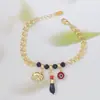 Pulseira Boêmia Mais Vendida Transfronteiriça com Olho Grego e Gesto de Elefante, Cobre Que Não Desbota, Banhada a Ouro 14K