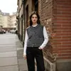 Nuevo chaleco de punto de otoño e invierno transfronterizo de cuello redondo de corte holgado estilo retro europeo y americano con costuras de contraste de un solo botón para mujer