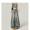 Jeans Retro Azules Rasgados de Pierna Ancha Scimitar para Mujer de Calle, Pantalones Americanos de Plátano Sueltos de Cintura Alta Nuevos y de Moda