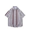 2024 Amazon Nueva Camisa Flora de Manga Corta para Hombre Marca de Moda Trendy Solapa Rayada Camisa Casual Holgada para Hombre