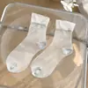 Meias de Renda Estilo Cass Ballet para Mulheres, Meias Transparentes Respiráveis de Seda de Vidro para o Verão, Meias de Cano Médio, Meias Largas Estilo Japonês