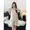 Conjunto de Pijama Nuevo Estilo Primavera/Verano de Algodón Nube con Sujetador Incorporado, Mangas Cortas y Pantalones Cortos, Conjunto de Dos Piezas de Ropa de Casa de Moda para Mujer, Adecuado para Salir