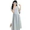 Vestido de Verão para Gestante com Renda, Gola Redonda, Cintura com Cordão, Emagrecimento, Estilo Longo, Caimento Solto, Tamanho Grande, Cobre a Barriga, Versátil