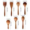 Espátula de Madera de Acacia Hoja Pequeña Transfronteriza, Espátula de Cocina, Cuchara para Sopa, Espátula de Madera, Juego de Utensilios de Cocina de Madera de Teca, Madera