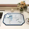Jogo Americano de Cozinha Estilo Chinês com Flores e Pássaros, Absorvente de Água, Fácil de Limpar, Base Antiderrapante, Terra de Diatomáceas, Isolante Térmico, Resistente à Sujeira, Tapete Drenante
