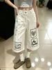 Pantalones cortos de mezclilla bordados de dibujos animados de tres cuartos ChaoLi Youhuo para mujer, de verano, finos, de cintura alta, adelgazantes, holgados, rectos, de pierna ancha