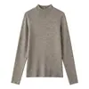Camiseta Base de Lana de Seda de Cuello Alto para Mujer, Suéter de Color Sólido Nuevo Otoño/Invierno 2026, Corte Ajustado, Top de Punto Amigable con la Piel