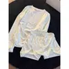 Pijama coreano dulce floral de manga larga para niñas, nuevo conjunto cómodo de otoño con shorts, se puede usar afuera como ropa de casa, conjunto de dos piezas