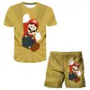Patrón de impresión digital 3D de trabajador con gorra roja temático de videojuegos, ropa unisex para niños, conjunto casual de dos piezas de dibujos animados