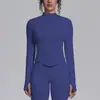 Chaqueta de Manga Larga Sin Costuras con Cuello Alto y Cremallera, Europea y Americana, para Mujer, Ajustada, Secado Rápido, Ropa de Yoga, Top Deportivo para Fitness al Aire Libre