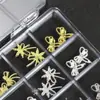 Acessórios para Unhas Artísticas Cor Prata com 12 Compartimentos Borboleta de Liga Metálica Strass Acessórios de Decoração Metálica para Unhas Tendência