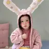 Nova Jaqueta Moletom com Capuz Forrada em Fleece Estilo Outono Inverno para Bebê Menina com Orelhas de Coelho Conjunto para Bebê