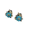 Bronce Occidental Chapado 18 Oro Retro Viejo con Piedra Azul y Diseño de Pedrería Azul Tinta Blanca